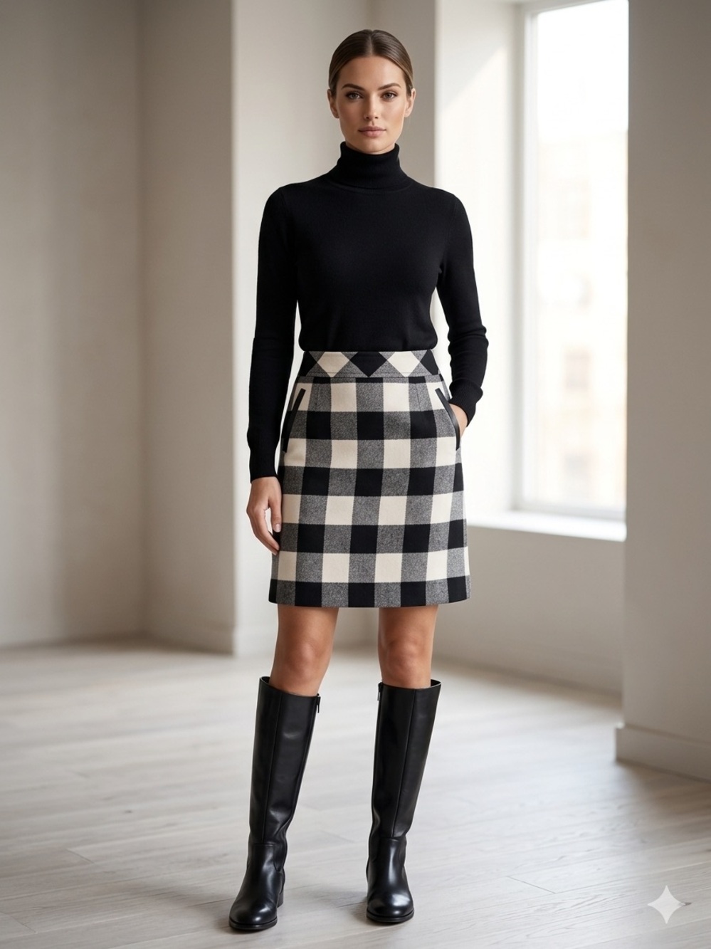 Talbots Buffalo Plaid Mini Skirt with Faux Leather Pocket Trim Size 10